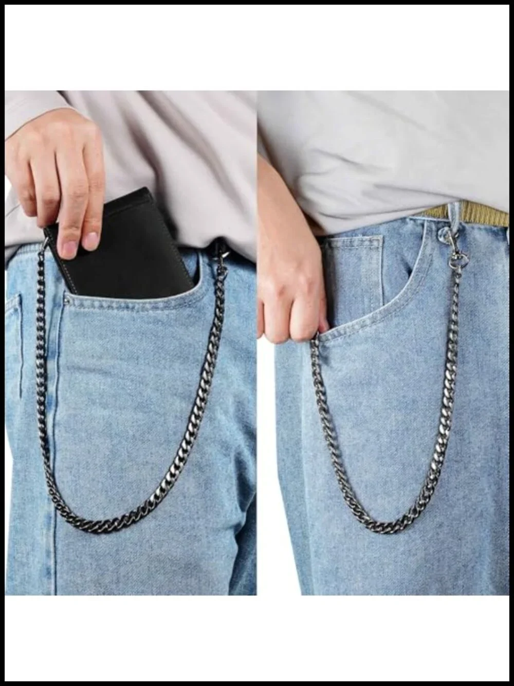 Genuine Leather Bifold Wallet with Chain - RFID Blocking, Holds 12+ Cards